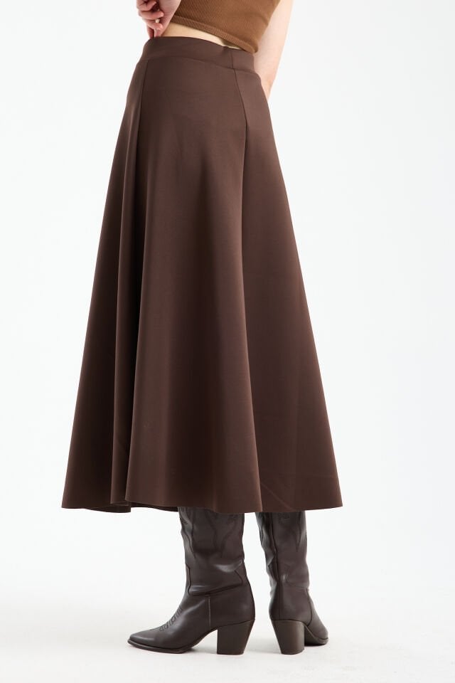 Kadın Scuba Dalgıç Kumaş Uzun Çan Etek Likralı Esnek Bel XL - KAHVE