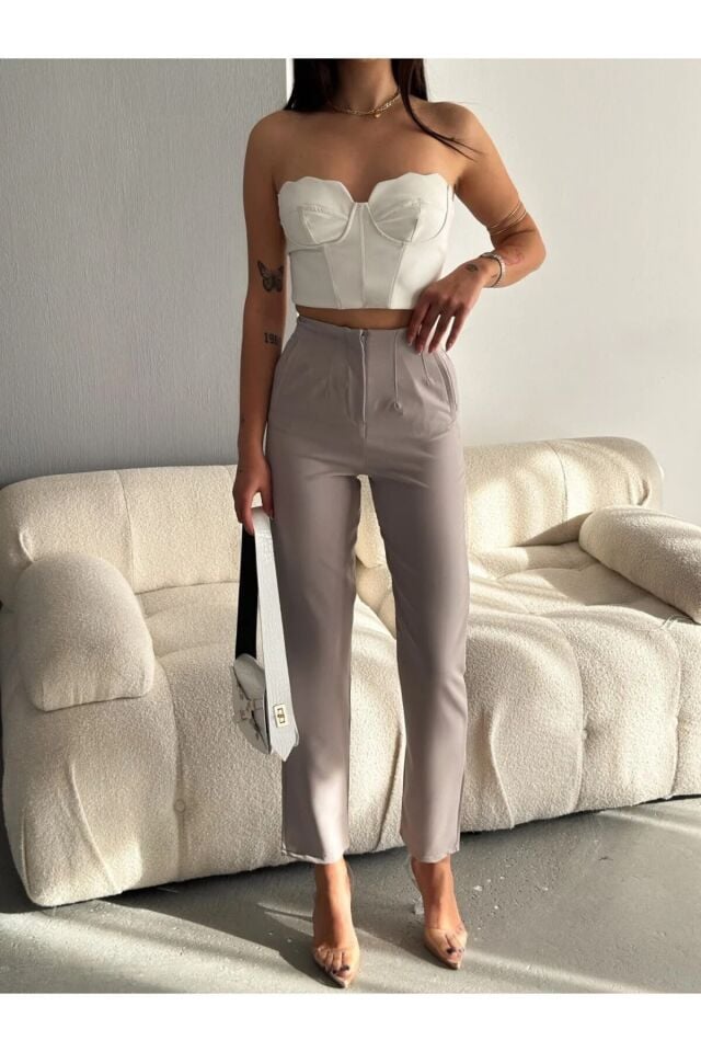 PENSLİ KADIN KUMAŞ PANTOLON ZRA MODEL/KADIN PANTOLON XL - AÇIK GRİ