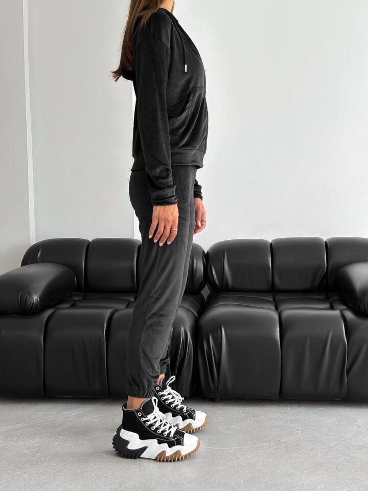 Kadın Fermuarlı Yumoş Kadife Ceket ve Pantolon Takım 2005 XL