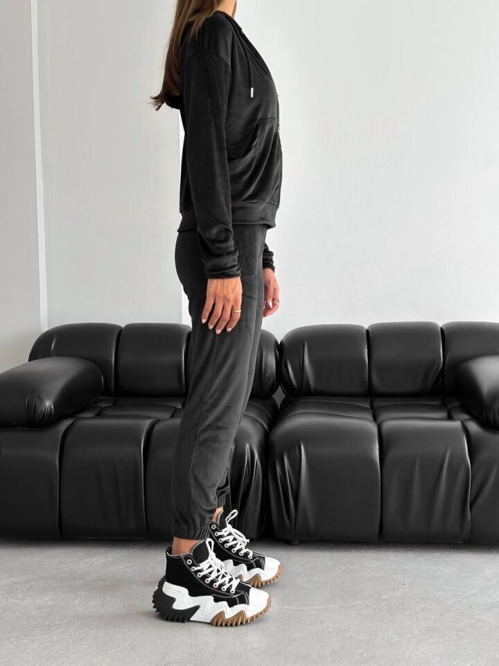 Kadın Fermuarlı Yumoş Kadife Ceket ve Pantolon Takım 2005 XL