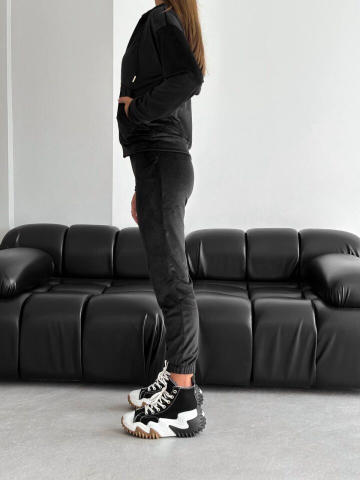 Kadın Fermuarlı Yumoş Kadife Ceket ve Pantolon Takım 2005 XL