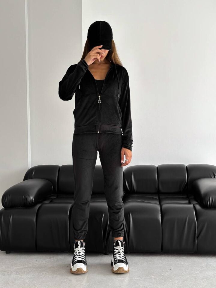 FERMUARLI KADİFE TAKIM / YUMOŞ KADİFE ÜST FERMUARLI CEKET VE YUMOŞ KADİFE ALT PANTOLON XL