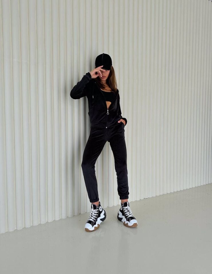 Kadın Fermuarlı Yumoş Kadife Ceket ve Pantolon Takım 2005 XL