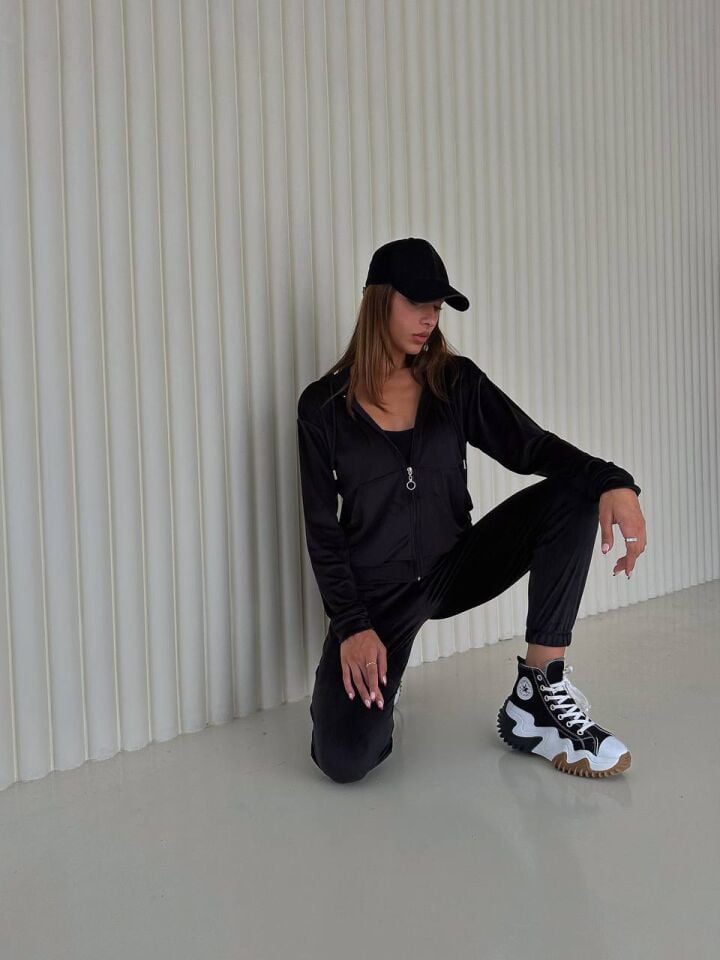 Kadın Fermuarlı Yumoş Kadife Ceket ve Pantolon Takım 2005 XL