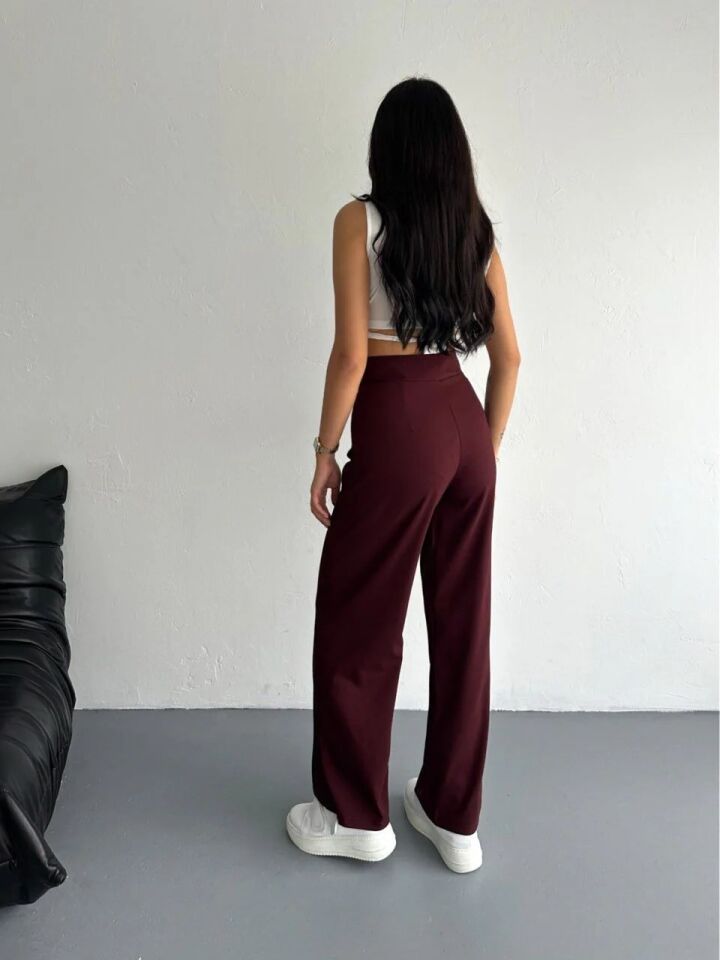 CIRTLI KUMAŞ PANTOLON / KADIN KUMAŞ PANTOLON GENİŞ PAÇA XL - BORDO