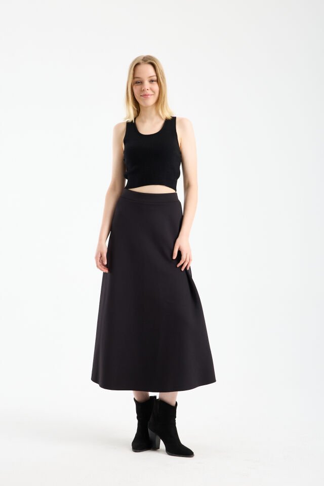 Kadın Scuba Dalgıç Kumaş Uzun Çan Etek Likralı Esnek Bel 2408 L - SİYAH