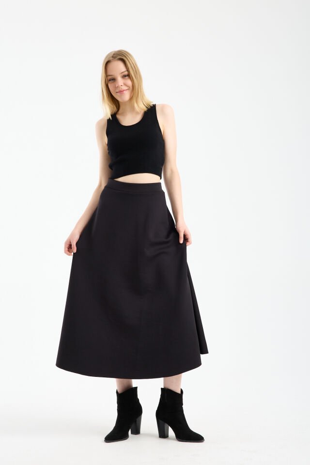 Kadın Scuba Dalgıç Kumaş Uzun Çan Etek Likralı Esnek Bel 2408 L - SİYAH