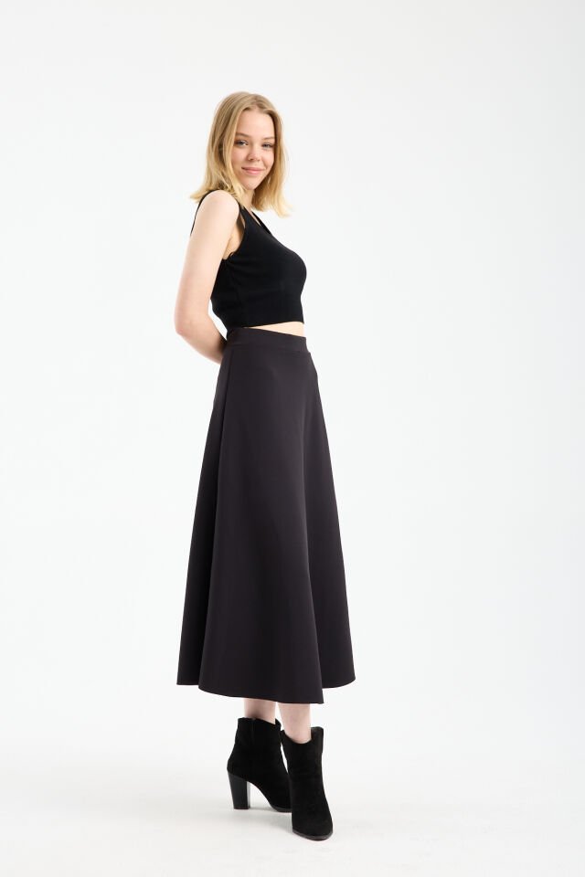 Kadın Scuba Dalgıç Kumaş Uzun Çan Etek Likralı Esnek Bel 2408 L - SİYAH