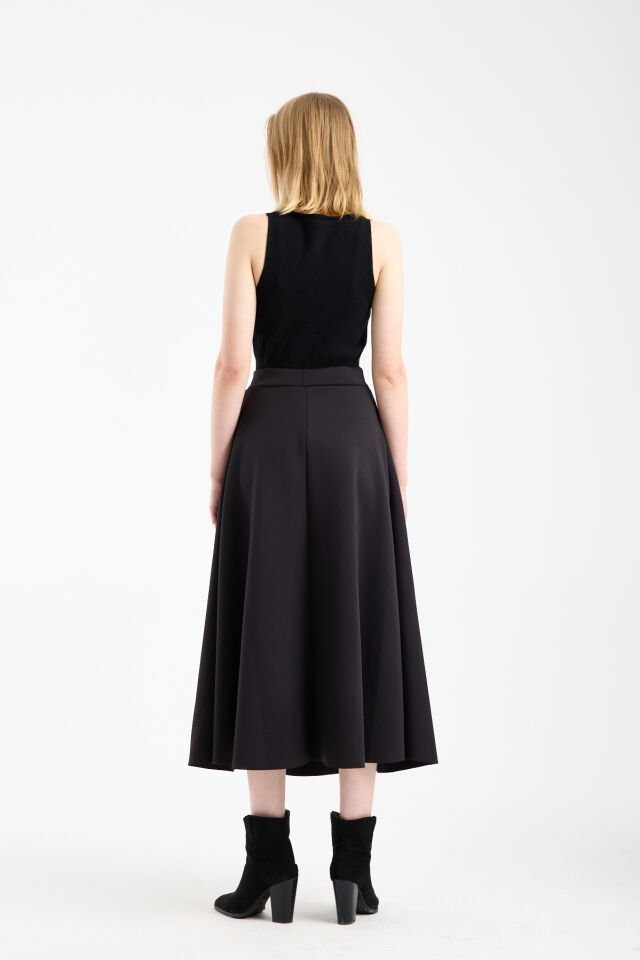 Kadın Scuba Dalgıç Kumaş Uzun Çan Etek Likralı Esnek Bel 2408 L - SİYAH