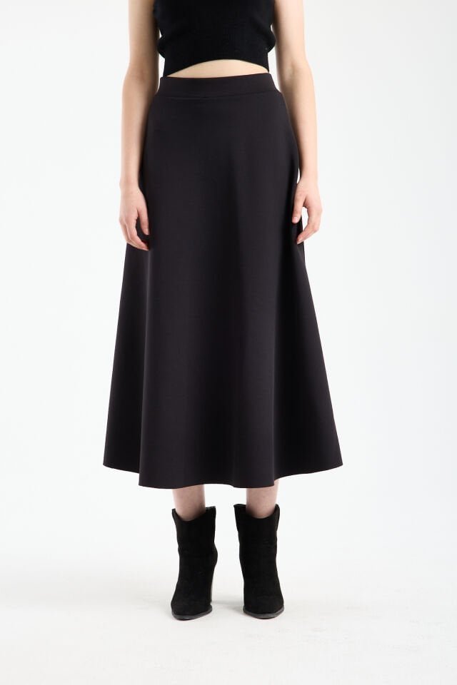 Kadın Scuba Dalgıç Kumaş Uzun Çan Etek Likralı Esnek Bel XL - SİYAH