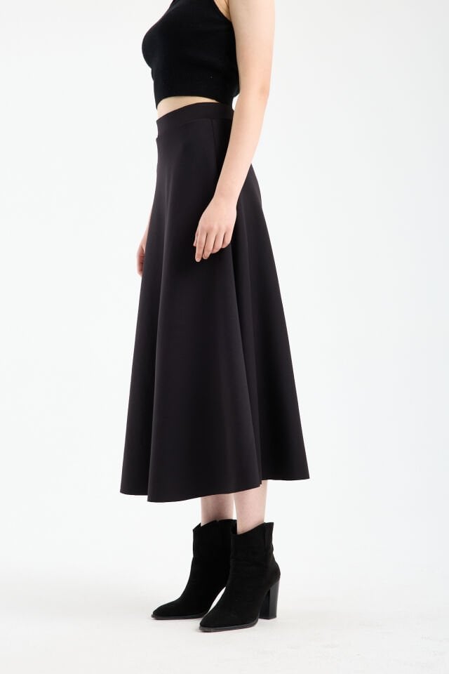 Kadın Scuba Dalgıç Kumaş Uzun Çan Etek Likralı Esnek Bel XL - SİYAH