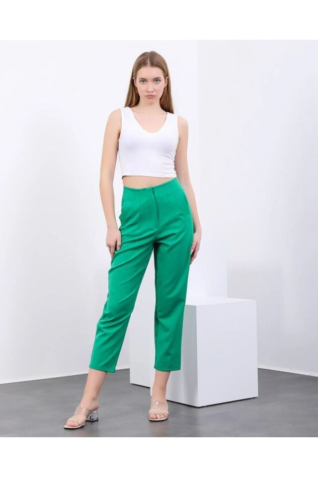 PENSLİ KADIN KUMAŞ PANTOLON ZRA MODEL/KADIN PANTOLON XL - YEŞİL