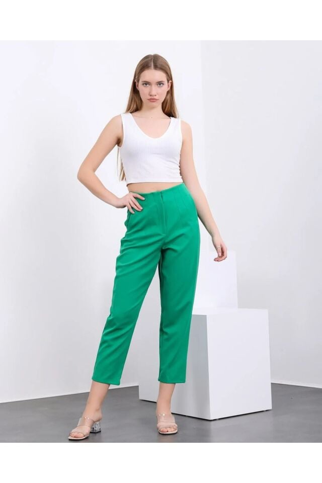 PENSLİ KADIN KUMAŞ PANTOLON ZRA MODEL/KADIN PANTOLON XL - YEŞİL