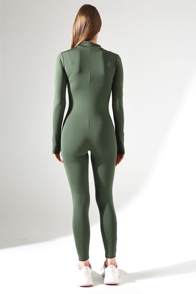 Kadın Uzun Spor ve Günlük Düz Dalgıç Tulum Tayt M - HAKİ