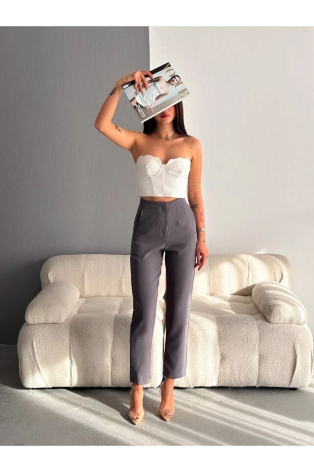 PENSLİ KADIN KUMAŞ PANTOLON ZRA MODEL/KADIN PANTOLON XL - KOYU GRİ
