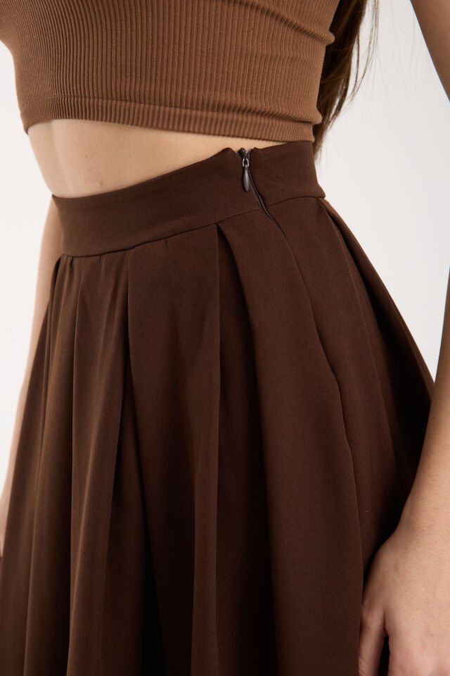 PİLELİ UZUN ETEK 91 CM TAM BOY / GÜNLÜK UZUN ETEK PİLELİ A KESİM M - KAHVERENGİ