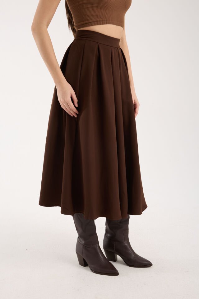 PİLELİ UZUN ETEK 91 CM TAM BOY / GÜNLÜK UZUN ETEK PİLELİ A KESİM M - KAHVERENGİ