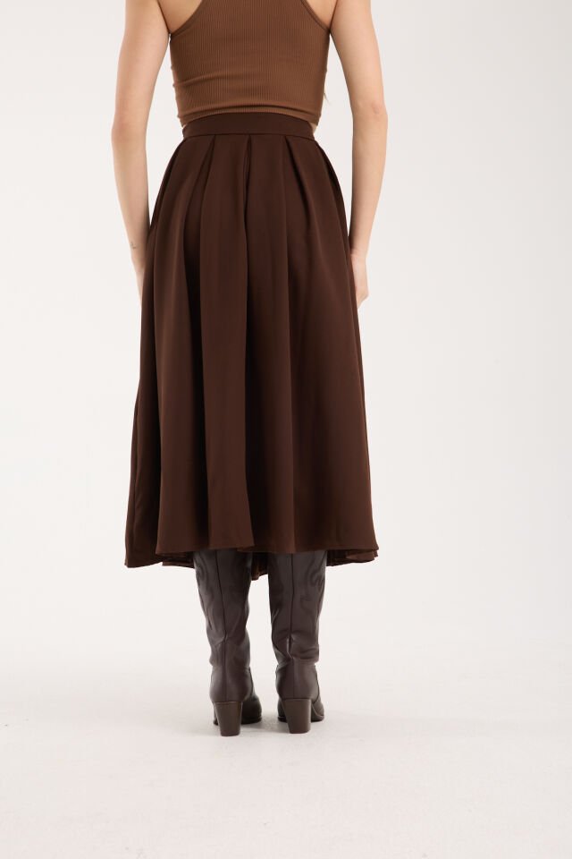 PİLELİ UZUN ETEK 91 CM TAM BOY / GÜNLÜK UZUN ETEK PİLELİ A KESİM M - KAHVERENGİ