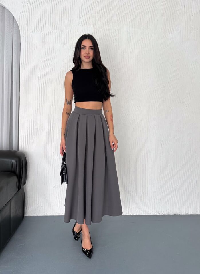 Kadın 91cm Pileli Uzun A Kesim  Günlük Uzun Etek 2488