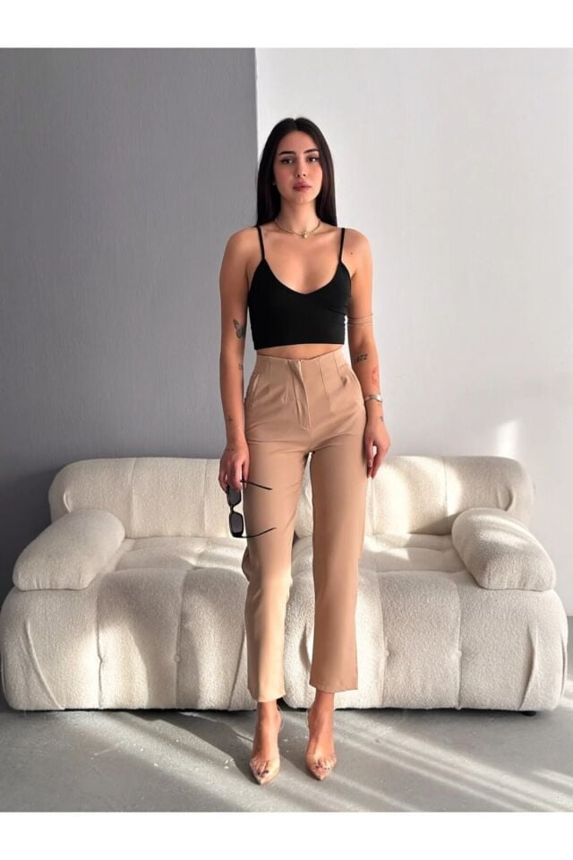 PENSLİ KADIN KUMAŞ PANTOLON ZRA MODEL/KADIN PANTOLON XL - BEJ