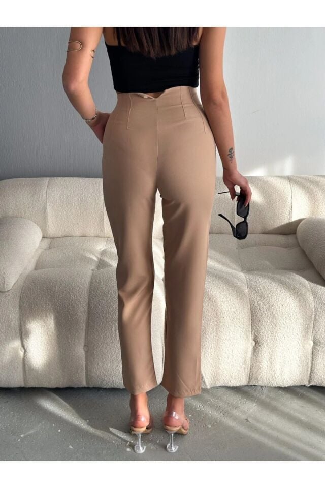 PENSLİ KADIN KUMAŞ PANTOLON ZRA MODEL/KADIN PANTOLON XL - BEJ