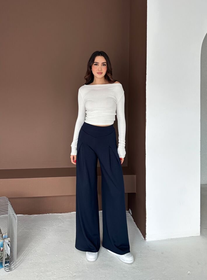 Kadın Yumuşak dokulu Ön Pilili Modal Geniş Pantolon 2597 S - LACİVERT