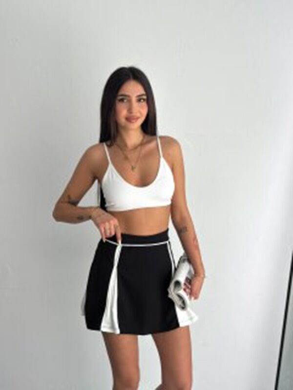 Kadın İçden Şortlu Garnili  Günlük ve Spor Etek S - SİYAH