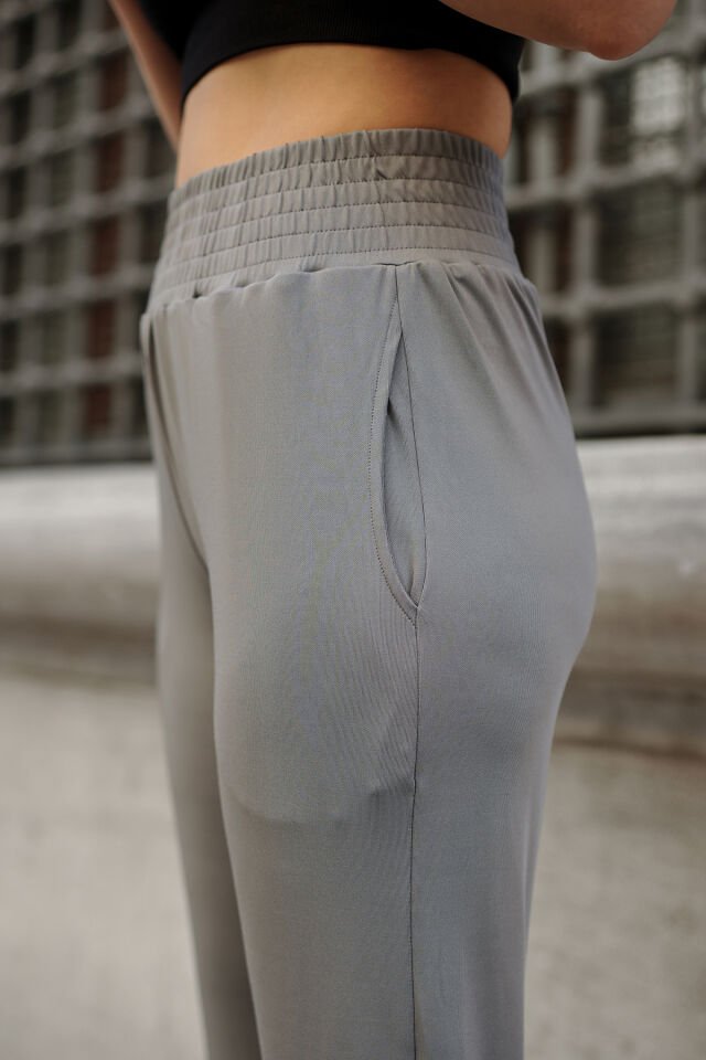 Kadın Gri Jogger Yüksek Bel Likralı Scuba Dalgıç Eşofman Altı XXL