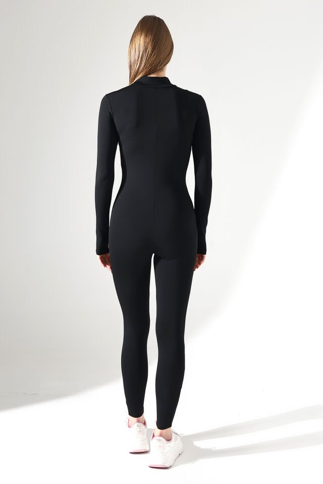 Kadın Uzun Spor ve Günlük Düz Dalgıç Tulum Tayt 2XL - SİYAH