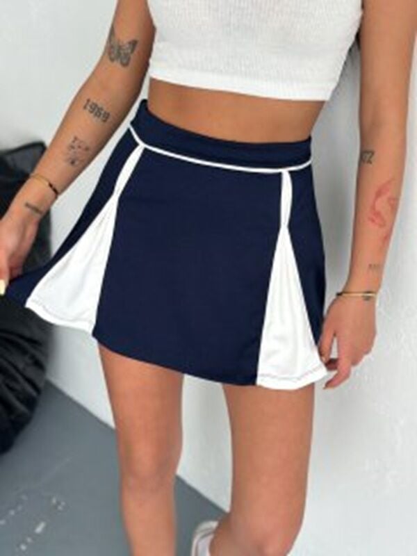 Kadın İçden Şortlu Garnili  Günlük ve Spor Etek S - LACİVERT