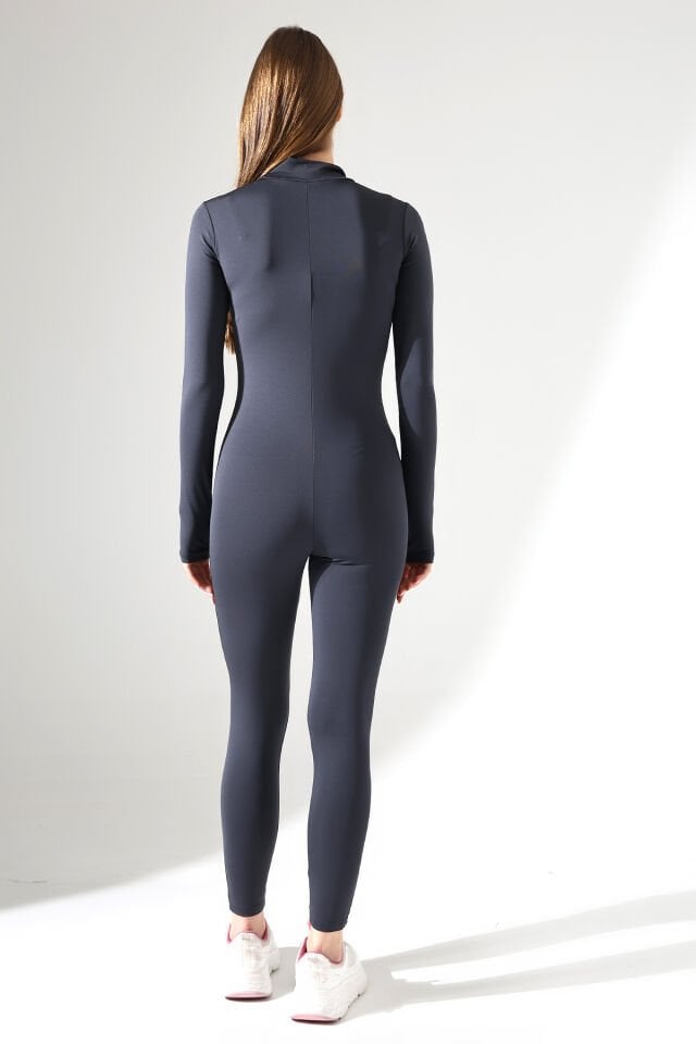 Kadın Uzun Spor ve Günlük Düz Dalgıç Tulum Tayt WM XS - ANTRESİT GRİ