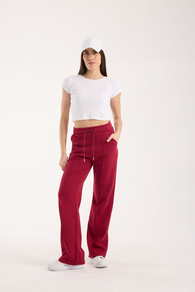 Kadın İçi Şardonlu Önden Dikişli Modal Eşofman Pantolon 2388 M - BORDO