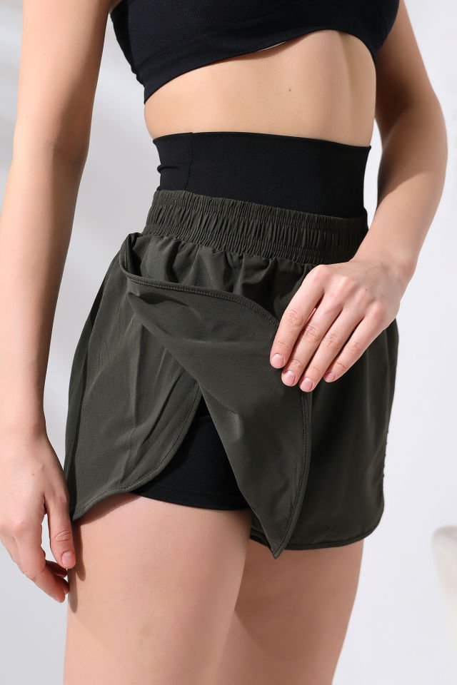 LAZER DETAYLI HAVUZ DENİZ ŞORTU /WOMEN'S POOL AND SEA SHORTS HAKİ  - L