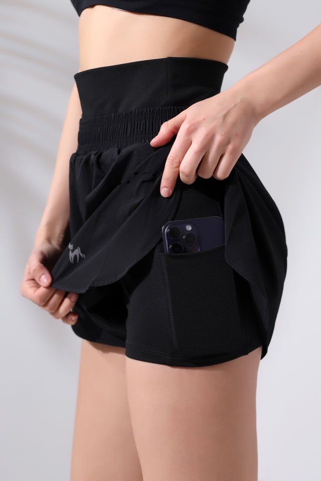 Kadın Lazer Detaylı Havuz ve Deniz Şortu SİYAH - L