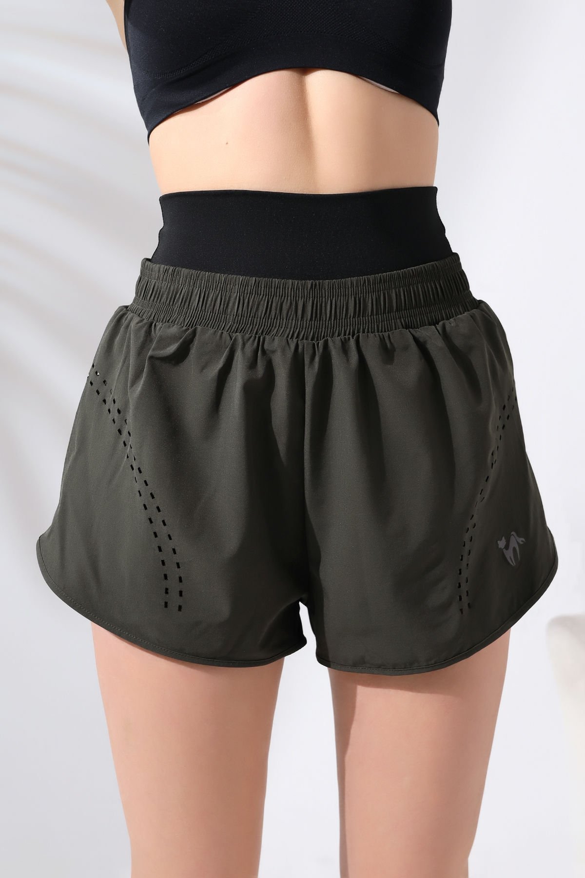 Kadın Lazer Detaylı Havuz ve Deniz Şortu HAKİ  - XL