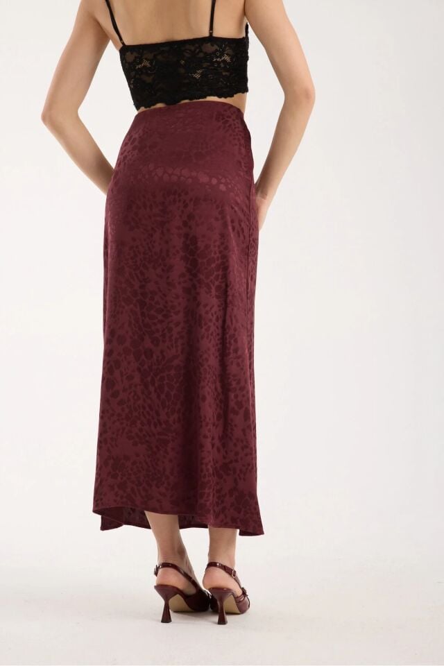 Kadın Dokulu 93cm  Desenli Kloş Model  Uzun Etek L - BORDO