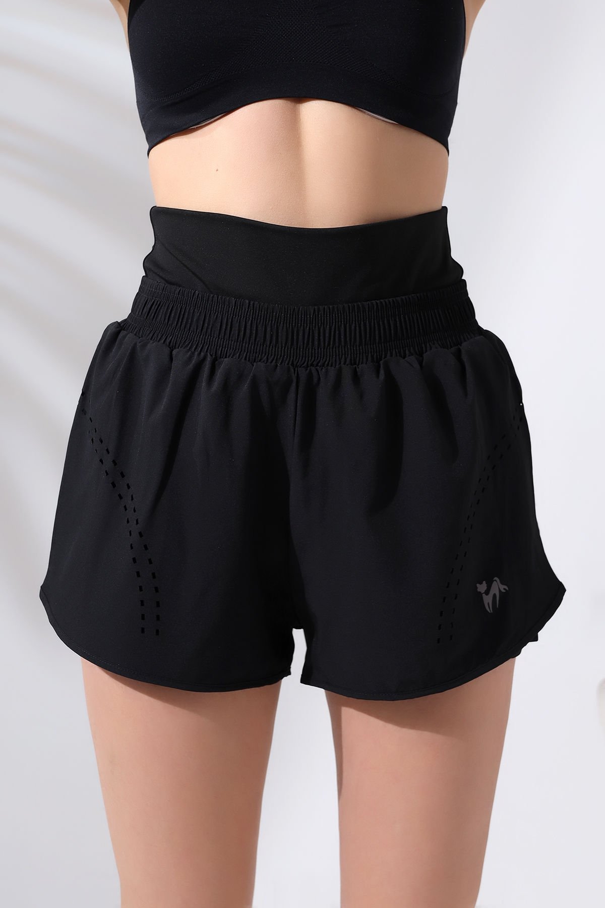 Kadın Lazer Detaylı Havuz ve Deniz Şortu SİYAH - 2XL