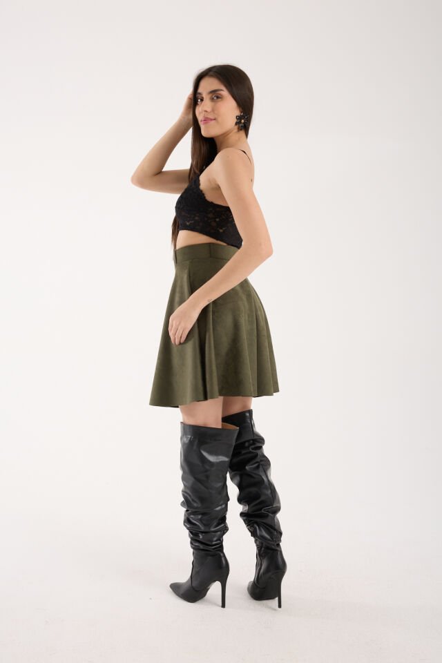 KLOŞ SÜET ETEK KEMERLİ / SUEDE SKIRT M - HAKİ