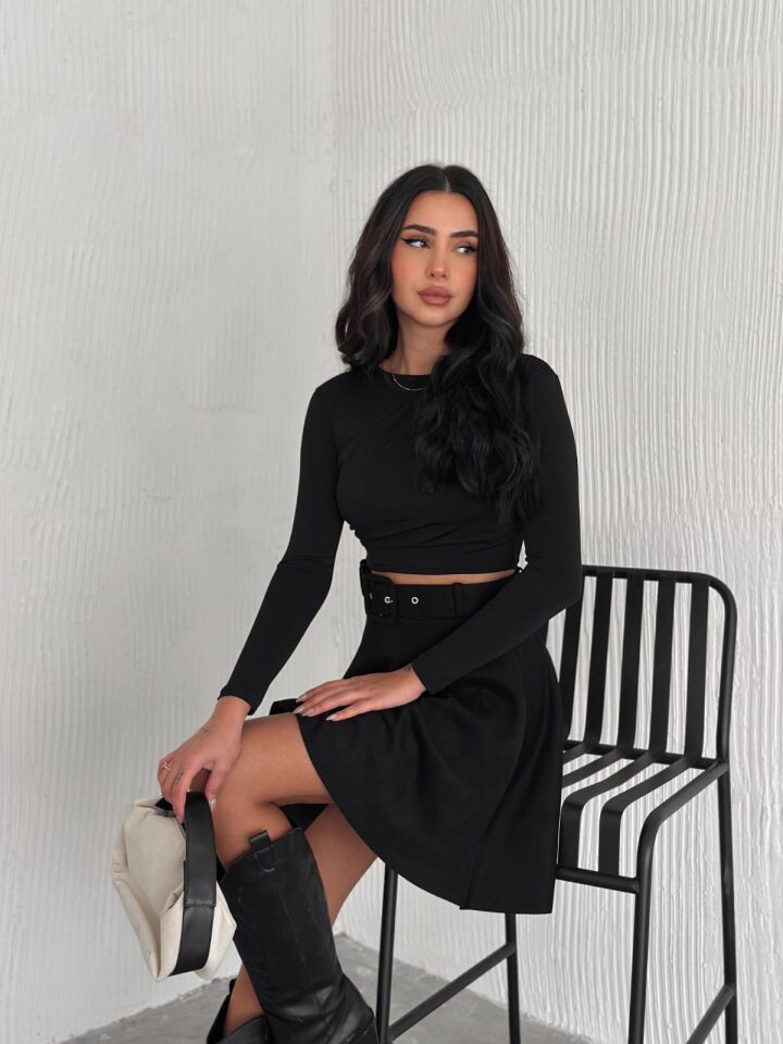 KLOŞ SÜET ETEK KEMERLİ / SUEDE SKIRT M - SİYAH