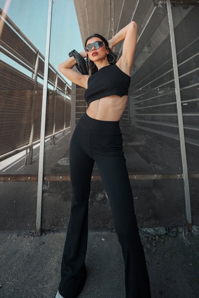 İspanyol Paça Pantolon / Ispanyol Paça Tayt Pantolon siyah rengi XS