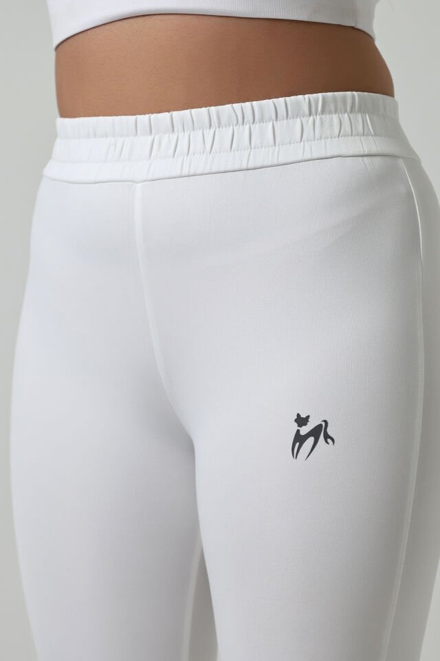 Kadın Orta Bel Likralı Kumaş Tayt Eşofman WM XS - BEYAZ