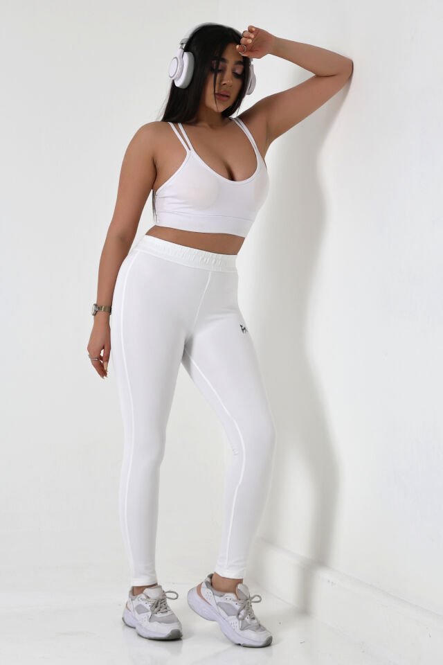 Kadın Orta Bel Likralı Kumaş Tayt Eşofman WM XS - BEYAZ