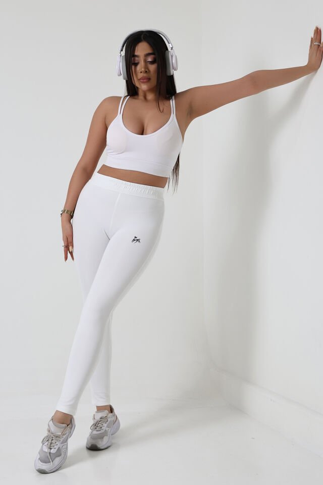 Kadın Orta Bel Likralı Kumaş Tayt Eşofman WM XS - BEYAZ