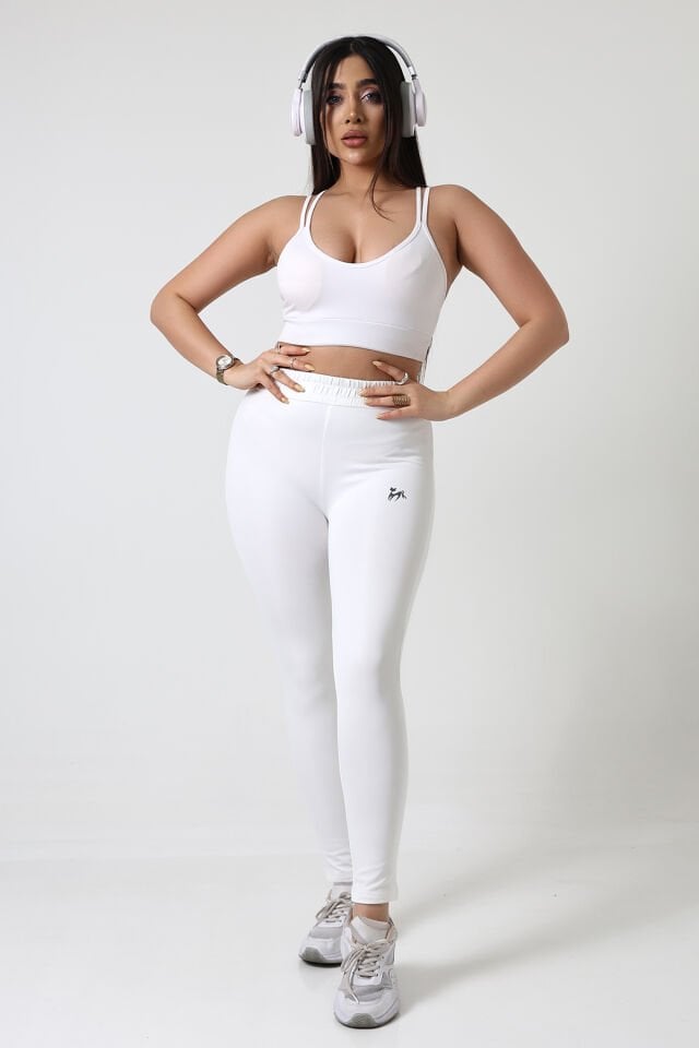 Kadın Siyah Orta Bel Likralı Kumaş Tayt Eşofman S - BEYAZ