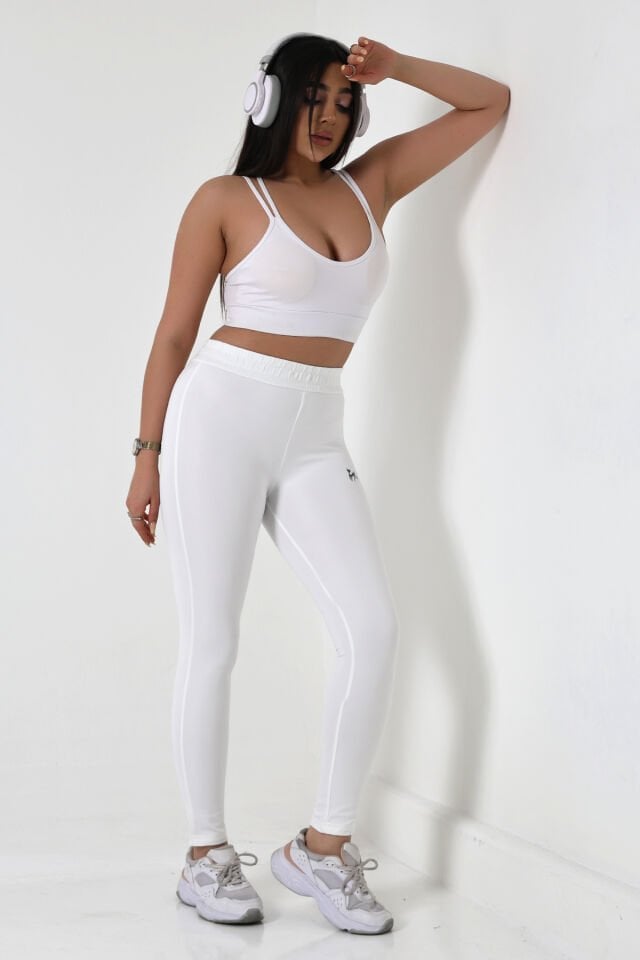 Kadın Siyah Orta Bel Likralı Kumaş Tayt Eşofman S - BEYAZ