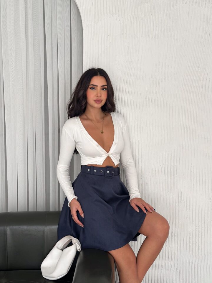 KLOŞ SÜET ETEK KEMERLİ / SUEDE SKIRT M - LACİVERT