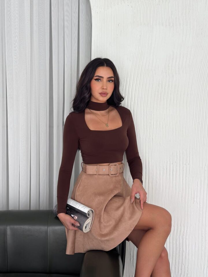 KLOŞ SÜET ETEK KEMERLİ / SUEDE SKIRT M - BEJ