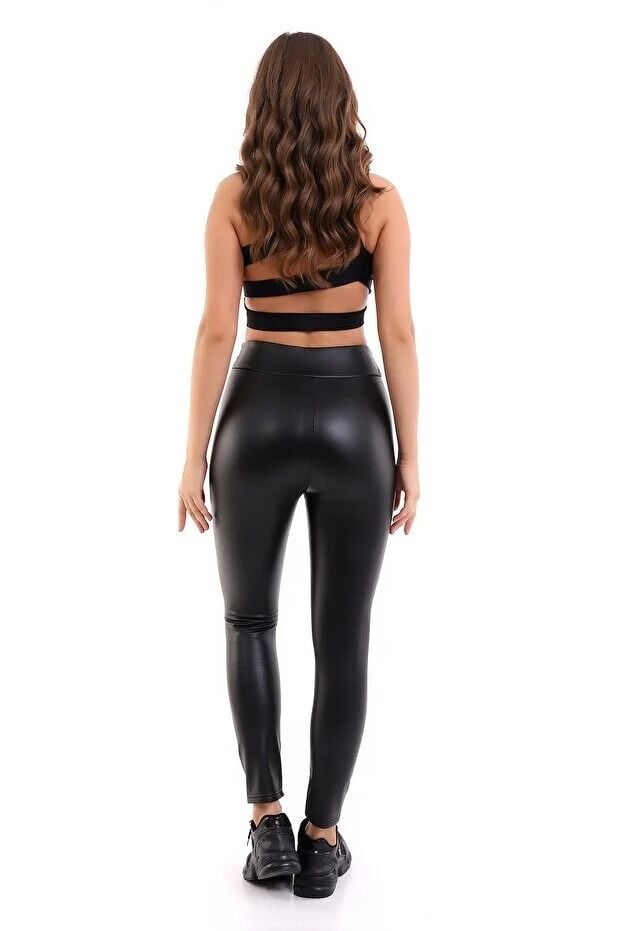 Kadın Suni Deri İçi Kürklü  Tayt XL - SİYAH