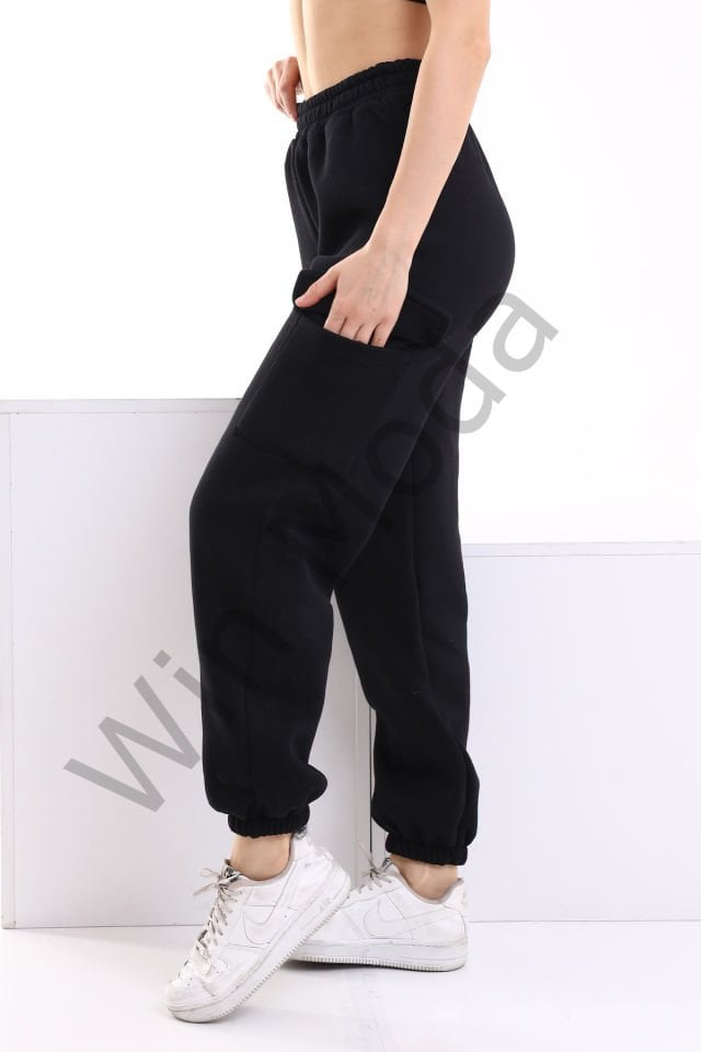 KARGO CEPLİ EŞOFMAN ALTI 3 İPLİK KALIN KUMAŞ S - SİYAH