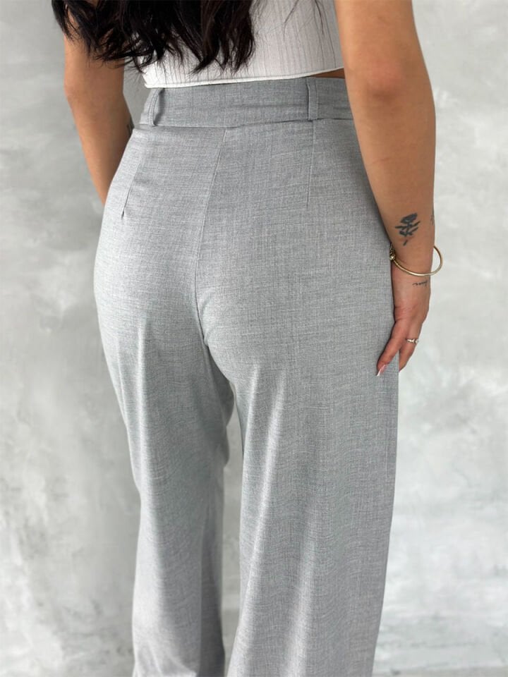 Kadın Yan Kemerli Toka Detaylı Baggy Kumaş Pantolon 2492 XL - AÇIK GRİ